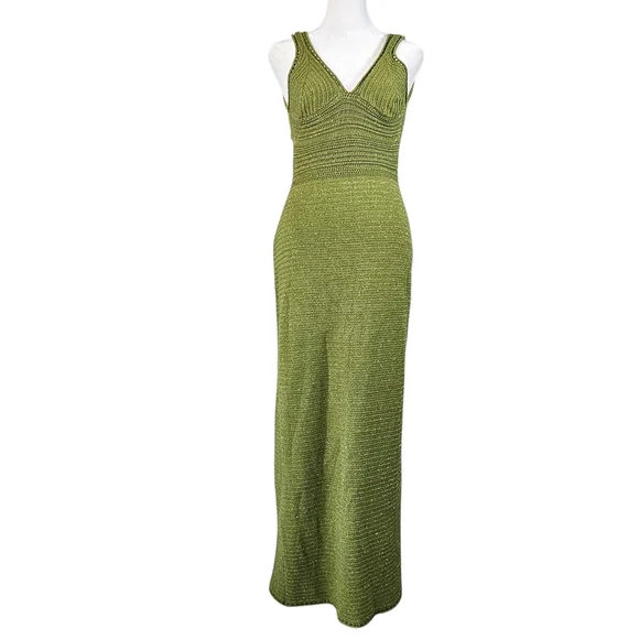 Torn By Ronny Kobo Collection Olive Marl Ribbed V-Neck Midi Dress - Picture 5 of 14